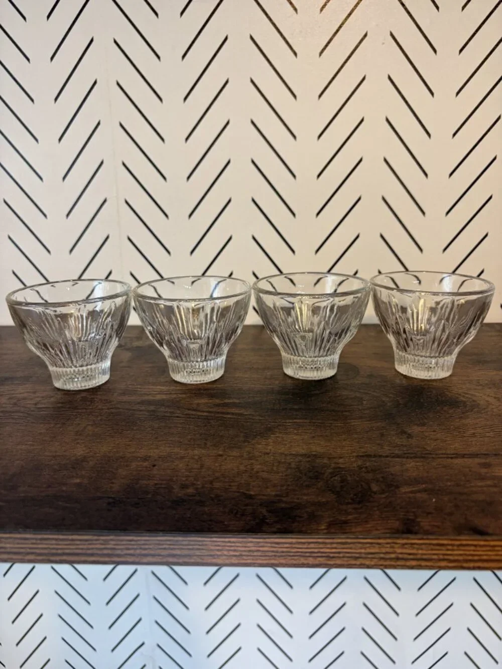 Indiana Glass Set 4 Vintage Art Deco Sunburst Rocks Clear Glasses Barware Retro